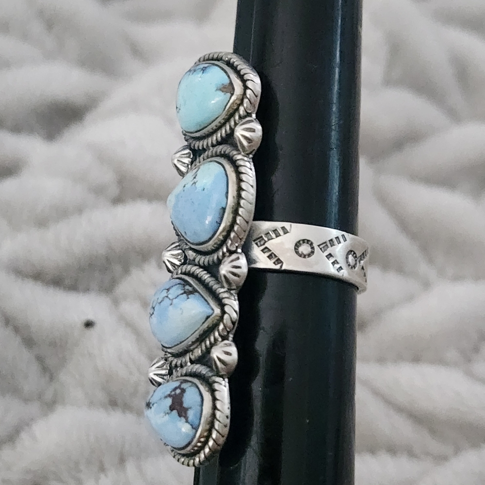 Turquoise Golden Hill Hills Teardrop Sterling Silver Ring Adjustable 8 & Up - Picture 4 of 6